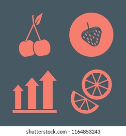 leaf vector icons set. with growing graph, strawberry, cherry and orange in set