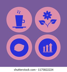 leaf vector icons set. with latte cup, lemon, growing graph and flower in set
