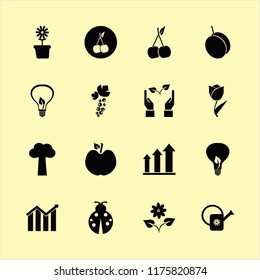 leaf vector icons set. with watering can, flower pot, ladybug and growing graph in set