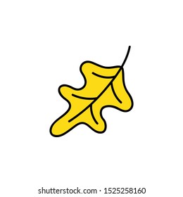Leaf vector illustration. Hand drawn cute autumn yellow oak leaf. Isolated cartoon graphic icon.