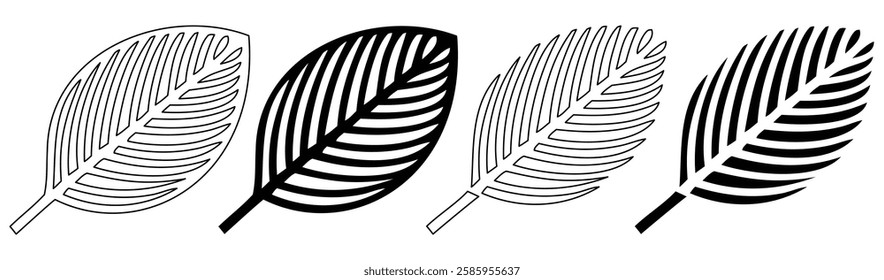 Leaf vector. Line art and fill Leaves vector design. Detailed minimalist Leaf designs of Oak, Maple, Palm, and More in Stunning black and white. Fully scalable and customizable for print and digital.