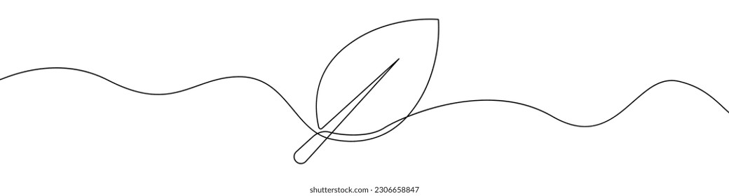 Leaf vector line drawn continuous icon. Black leaf with one line. Leaf vector linear design background.