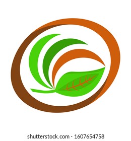 leaf vector logo with circle, leaf globe type in green, round type, leaf green logo