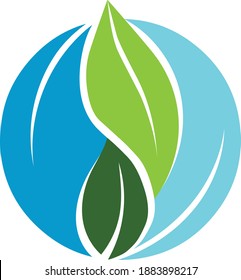 leaf vector logo design stock illustration , Blue globe , Water drop green concept