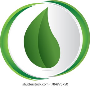 Leaf vector logo with green circles around it