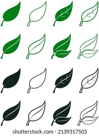Leaf vector set in green and black. White isolated background.
Abstract leaves illustration in different designs.