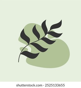Leaf Vector Silhouette Aesthetic with Black and Green Color. Floral Icon 