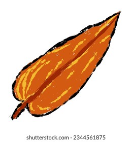 Leaf vector, wax crayons like children's hand drawn leaves isolated. Pastel chalk or pencil like leaves drawn by children's hands on paper. Brush painting style, coloring style with crayon, autumn