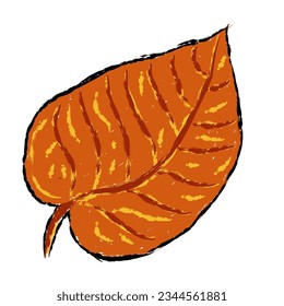 Leaf vector, wax crayons like children's hand drawn leaves isolated. Pastel chalk or pencil like leaves drawn by children's hands on paper. Brush painting style, coloring style with crayon, autumn