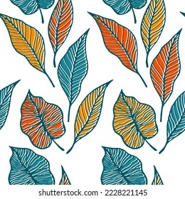 Leaf with vein floral vector seamless pattern. Nature graphic design. Tree plant foliage skeleton texture. Gentle leaves herbal endless ornament. Ornate fabric print.