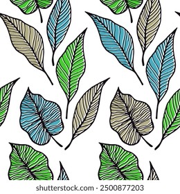 Leaf with vein floral vector seamless pattern. Nature fashion print. Tree plant foliage skeleton lines. Simple leaves herbal endless ornament. Delicate summer design.