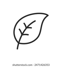 Leaf with veins, linear style icon. nature and foliage. Editable stroke width