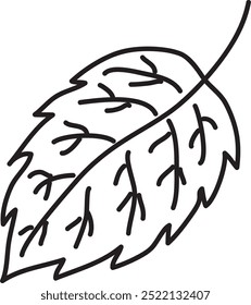 leaf with veins with sharp edges, hand drawn with black brush, white background, easy to edit