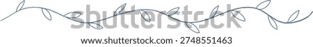 Leaf vine border with looping line and small leaves forming a seamless divider in hand-drawn doodle style. Symbol of growth, nature, elegance, and separation for headers. Cartoon vector illustration.