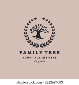 Leaf vintage logo illustration, circle leaf and tree design vector