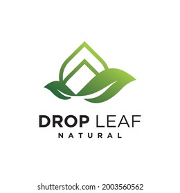 Leaf water drop and aqua house logo design element home symbol 