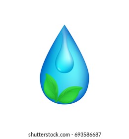 Leaf and water drop ecology icon, vector illustration