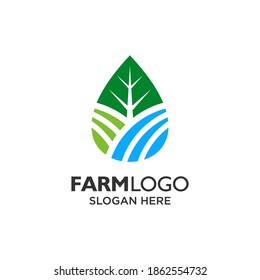 leaf and water drop for hidroponic and farm logo