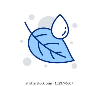 Leaf with water drop line icon. Nature plant dew sign. Environmental care symbol. Linear design sign. Colorful leaf dew icon. Vector