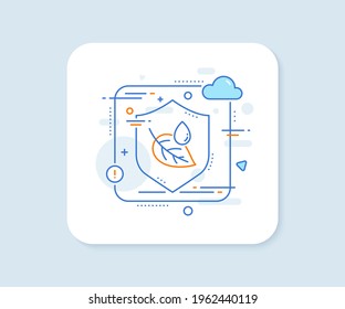 Leaf with water drop line icon. Abstract vector button. Nature plant dew sign. Environmental care symbol. Leaf dew line icon. Protect shield concept. Vector