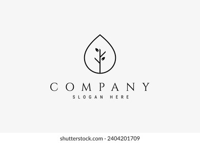 Leaf water drop Logo design with simple minimalist design style