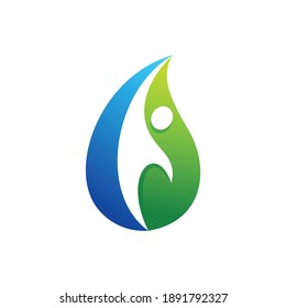 leaf and water drop logo with people silhouette