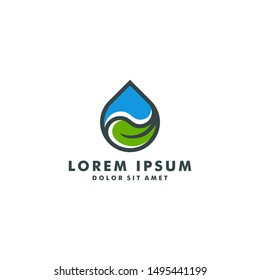 leaf water drop logo template design - vector