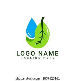 Leaf and Water Drop Simple Logo Design