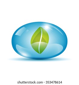 Leaf in a water drop sphere icon 