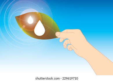 Leaf with water drop vector