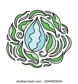 La hoja y el agua caen. Ilustración del vector