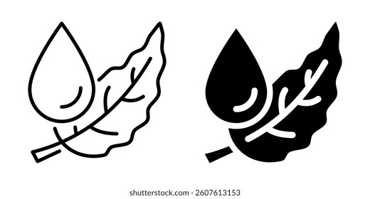 Leaf and water droplet icon for eco concept. Silhouette and line style.
