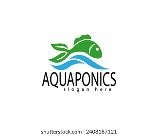leaf water fish logo design template