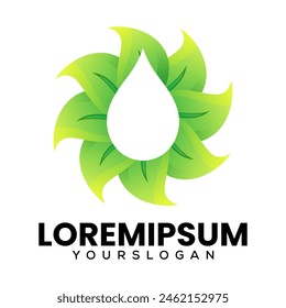 diseño de logotipo de icono de hoja y agua 