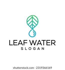 leaf water line logo design vector template