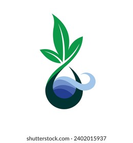 leaf and water logo, droplets concept