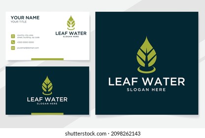 Leaf-Wasserlogo für Unternehmen mit Vorlage für Visitenkarten