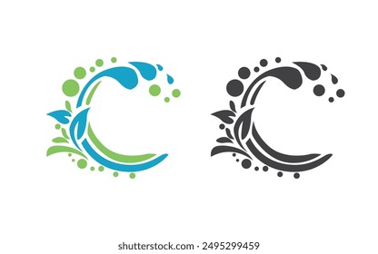 Vector de diseño de Plantilla de logotipo de hoja y agua. Icono. Símbolo. Rótulo