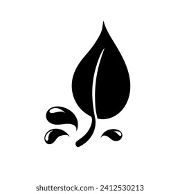 Leaf With Water Splash Eco Friendly Symbol Logo Illustration. Minimalist element for your design. Perfect for cut file, print, card, logo or symbol
