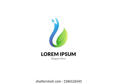 leaf with water splash logo design concept