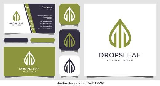 leaf and water Vector logo with line art. logo design and business card