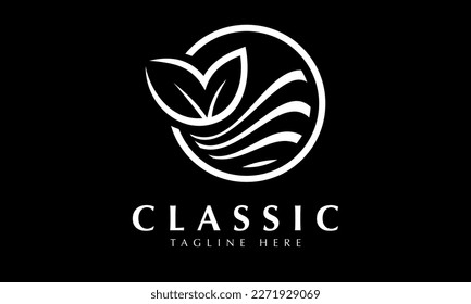 hoja con el logotipo de ondas de agua monograma abstracto plantilla vectorial