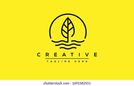 Leaf Water Wind Logo Design. Lake Tree Leafs Icon Circle Shape Design.