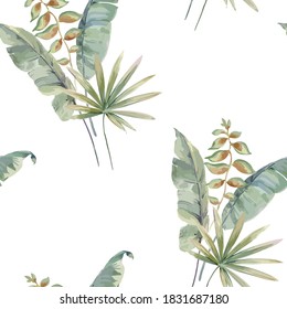 Leaf watercolor illustration.Manual composition.Seamless vector pattern.