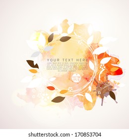 leaf and watercolor paint background and space for your text, vector illustration