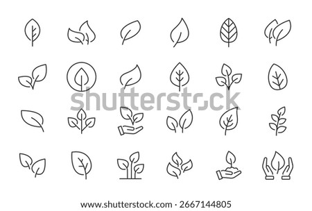 Leaf web icons in line style. Plants, ecology, herbal, vegetarian, eco, nature, collection. Vector illustration.