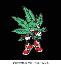 Leaf Weed Army Smoking Blund And Hold Riffle Gun High Stoned Weed