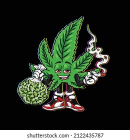 Laubkraut-Gelenk und halten Nacken von Cannabis Knospenblüte Marihuana und bleiben Sie entspannt Gesicht