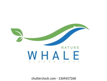 Leaf And Whale Fish logo design Vector