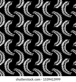 Leaf white seamless pattern. Fashion graphic on black background design. Modern stylish abstract texture. Design monochrome template for prints, textiles, wrapping, wallpaper etc. Vector illustration.